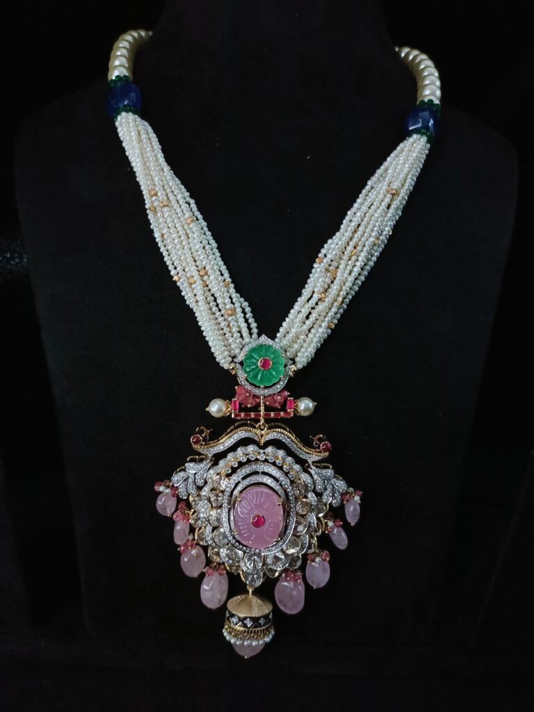 Pink Quartz Polki Necklace