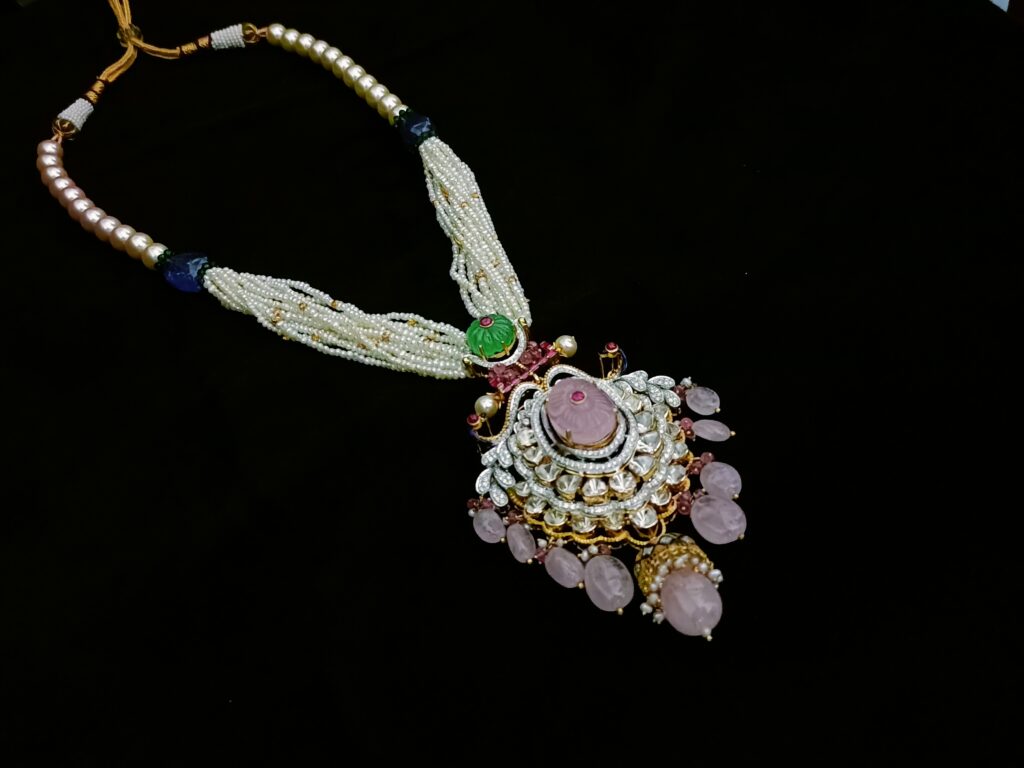 Pink Quartz Polki Necklace