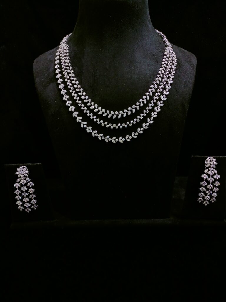 3 Line Floral Necklace With Earrings