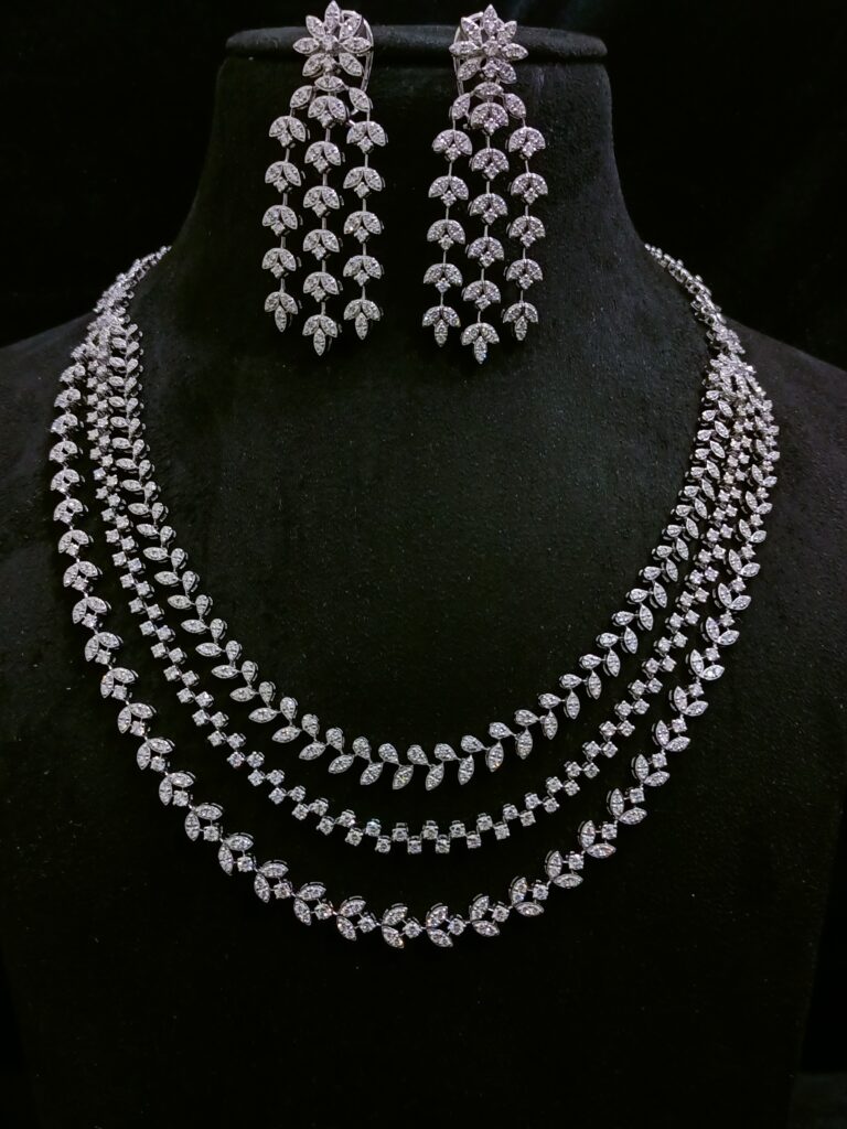 3 Line Floral Necklace With Earrings