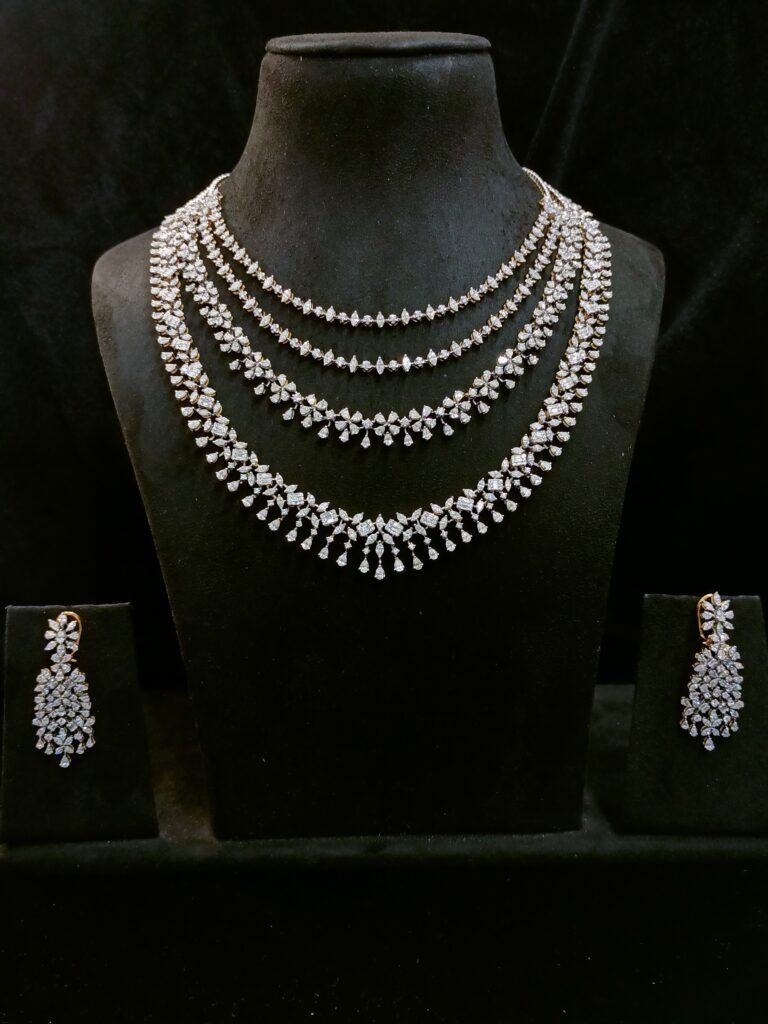 4 Line Grace Necklace Set With Earrings