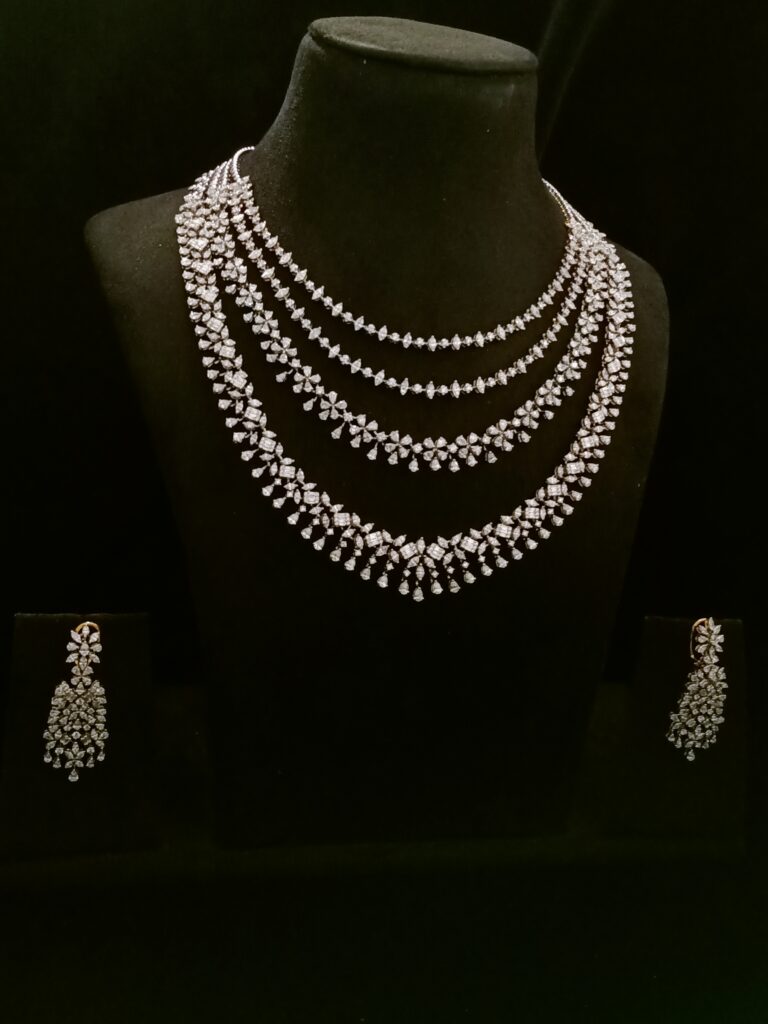 4 Line Grace Necklace Set With Earrings