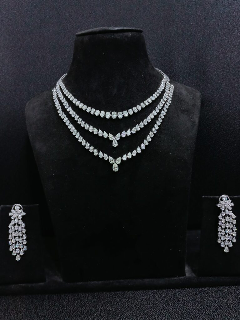 3 Line Diamond Solitaire Radiance Necklace